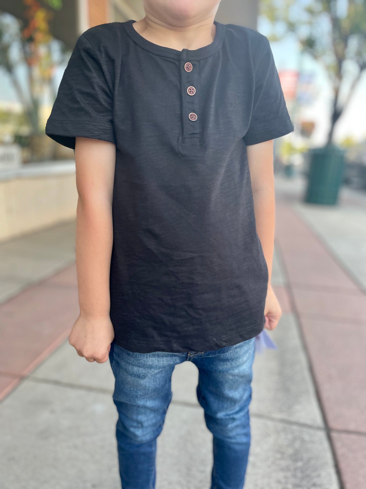 Boys Button Tee - Black