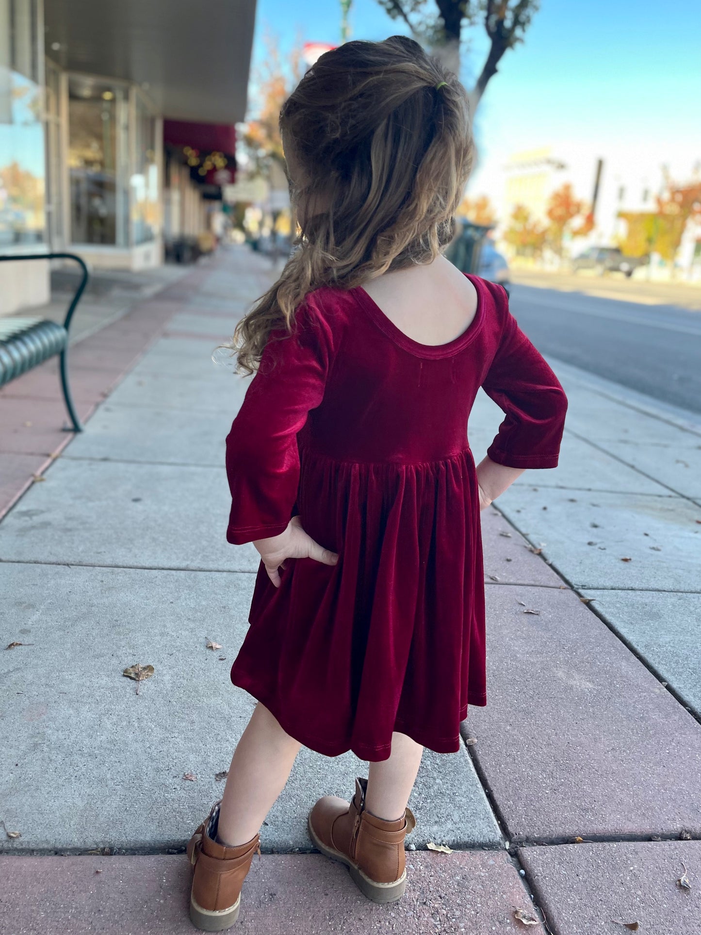 Cranberry Velvet Twirl Dress