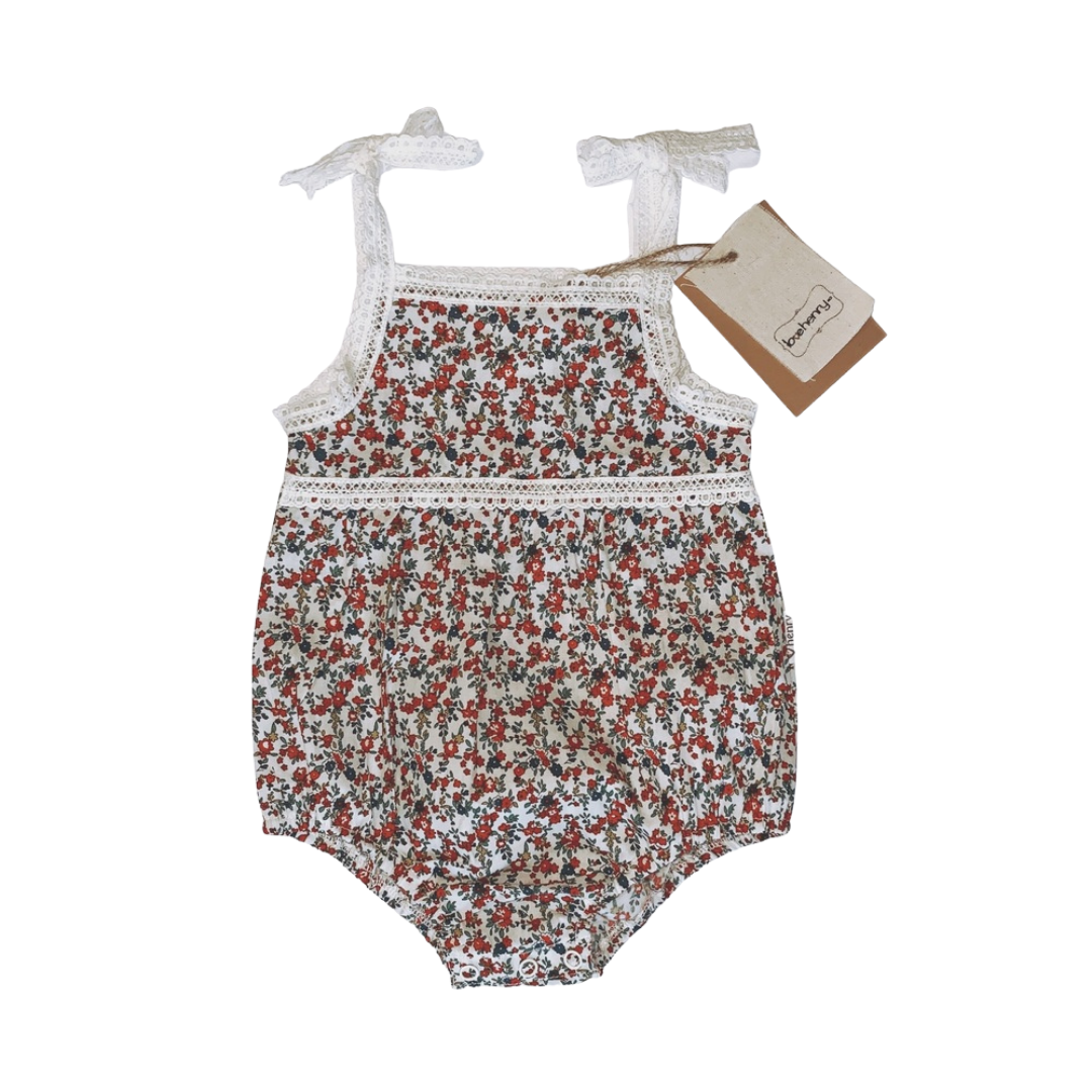 Baby floral, lace detail bubble romper.