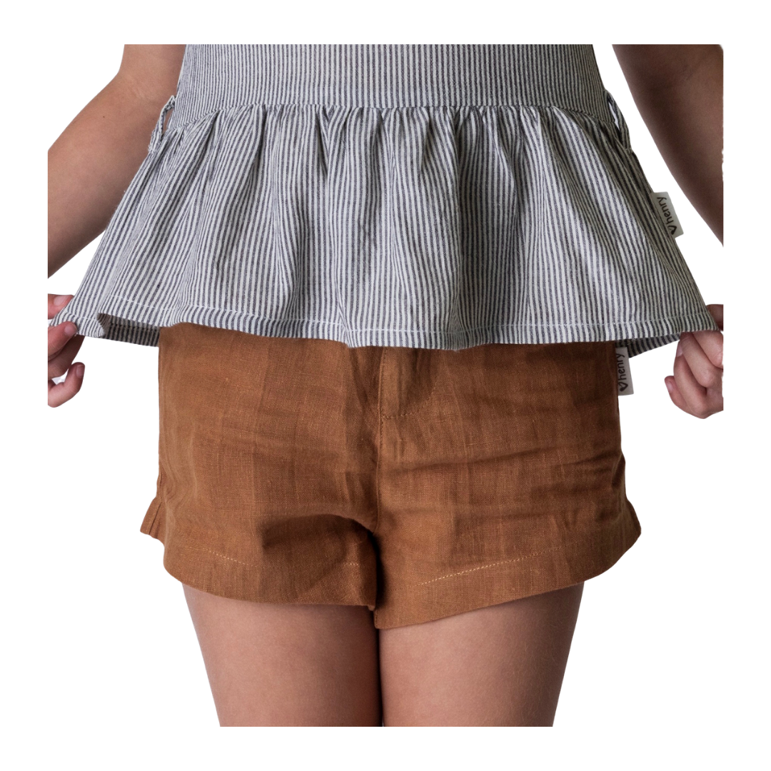 Toddler, bronze linen shorts.