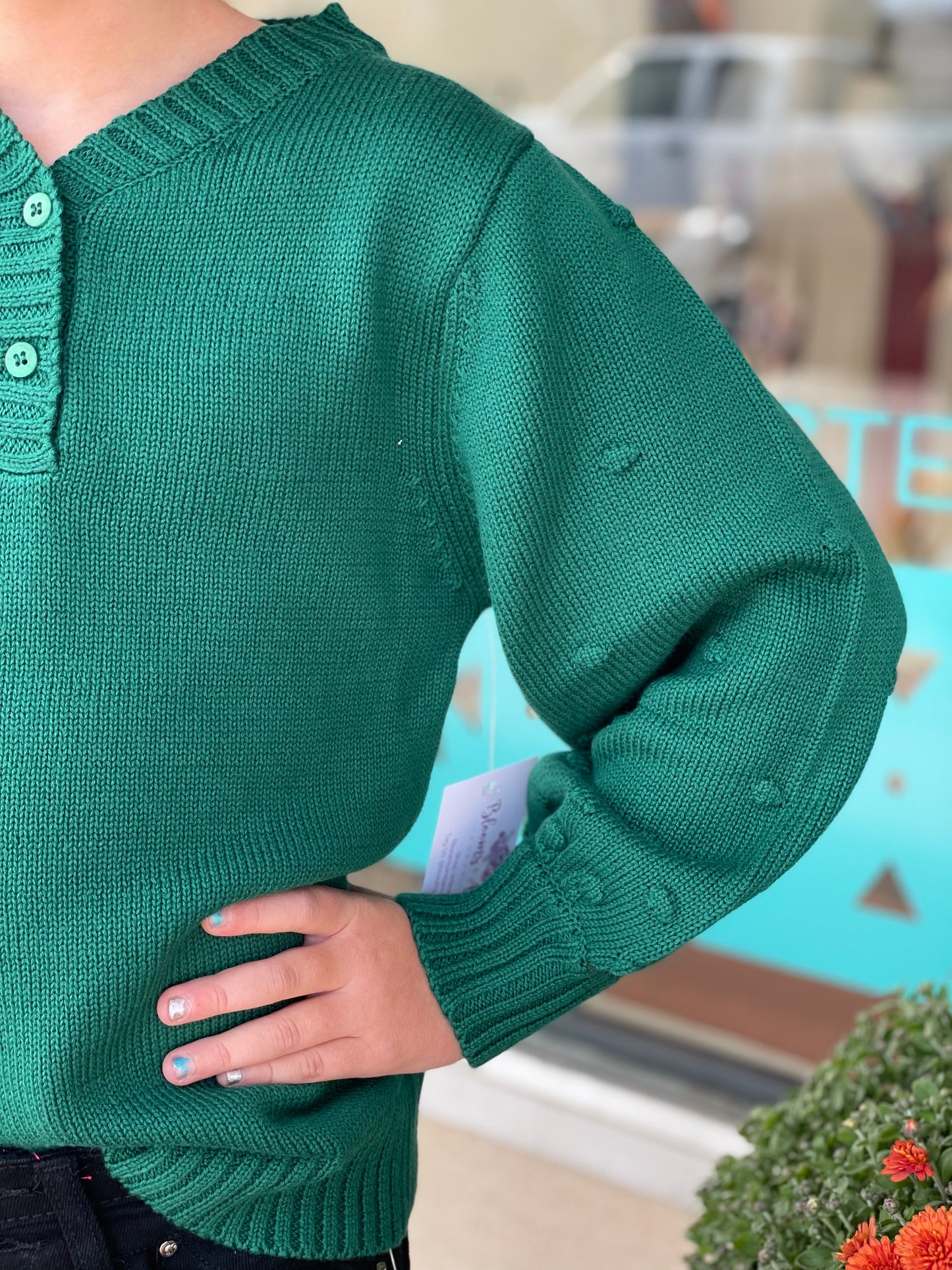 Evergreen V Neck Bobble Sweater