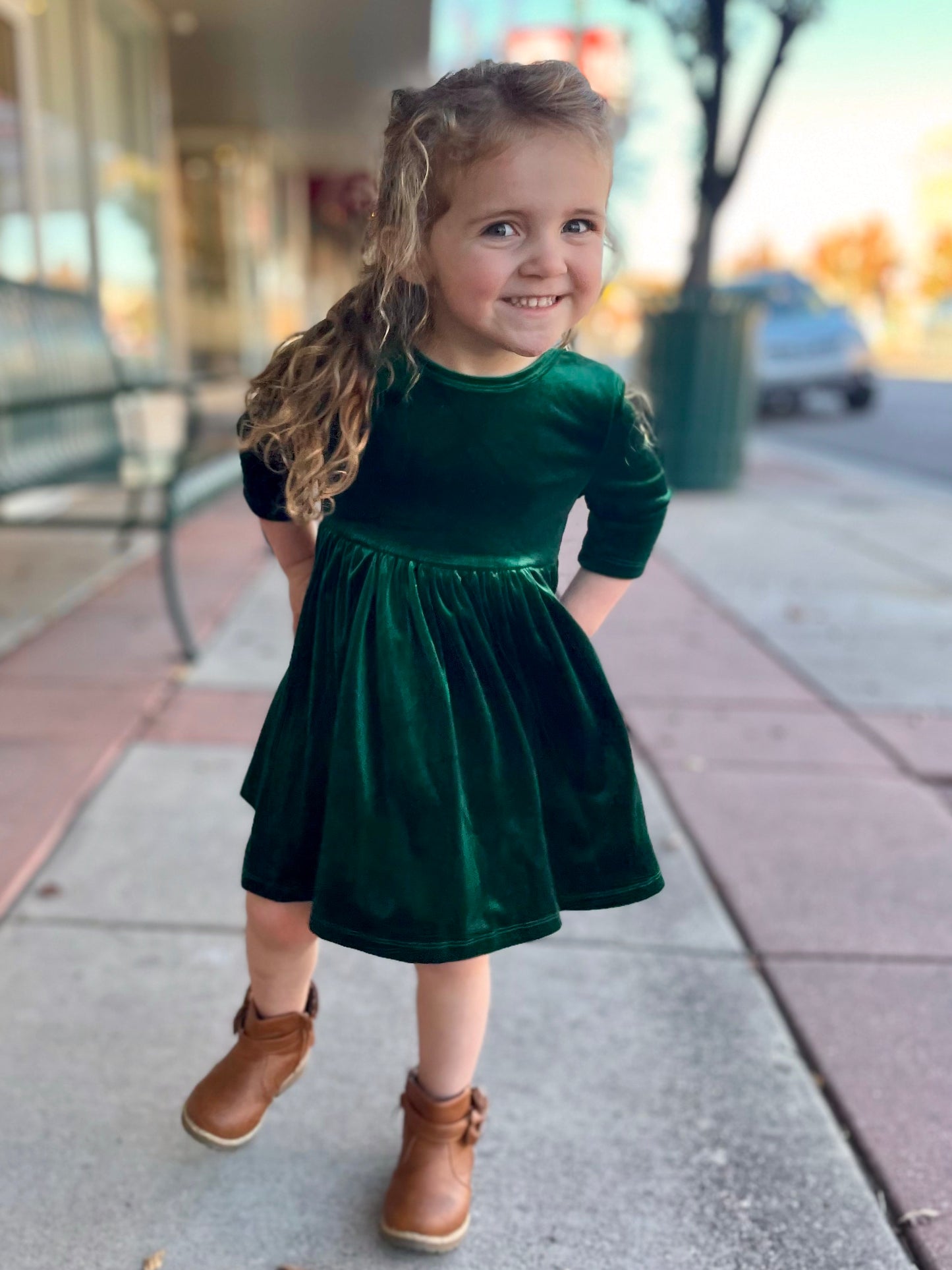 Evergreen Velvet Twirl Dress