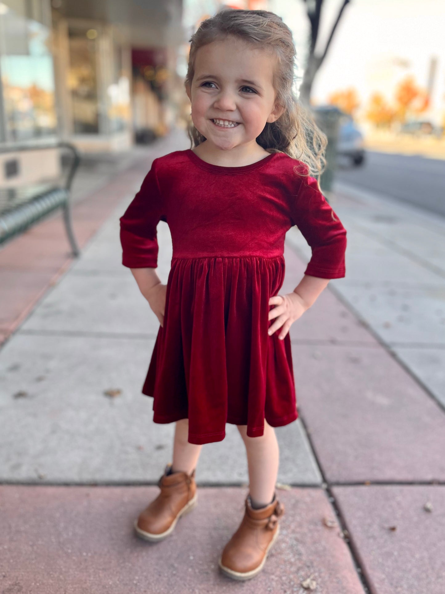 Cranberry Velvet Twirl Dress