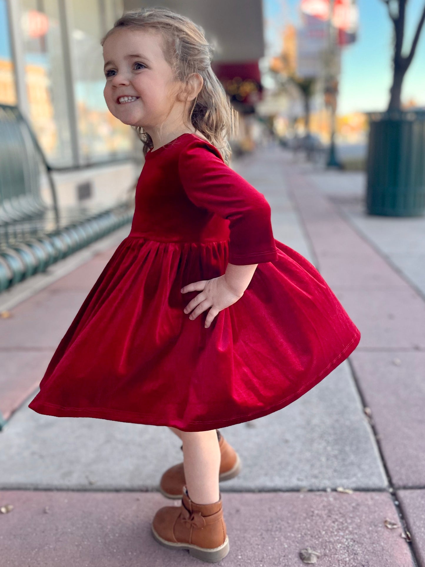 Cranberry Velvet Twirl Dress
