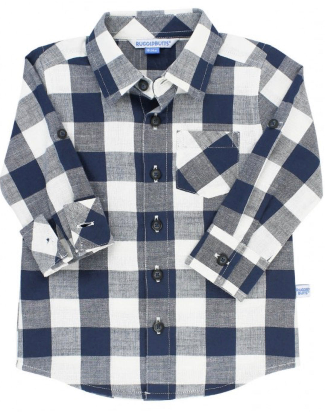Boys Navy Plaid Button Down Shirt