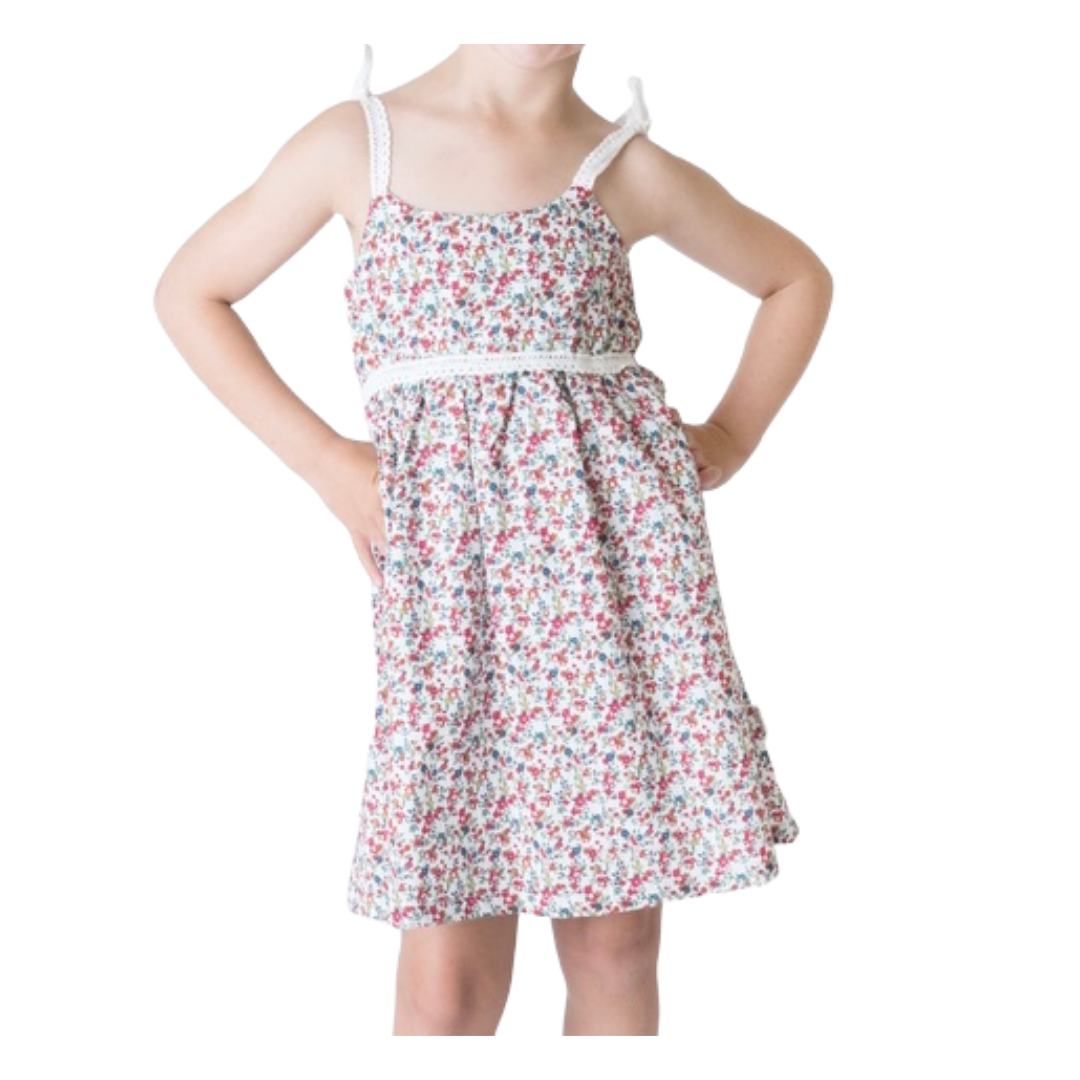 Toddler floral, tie strap dress.
