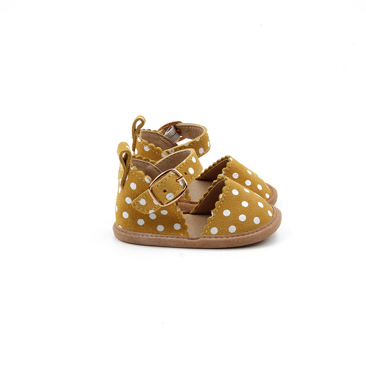 Mustard and white polka dot, baby mary janes.