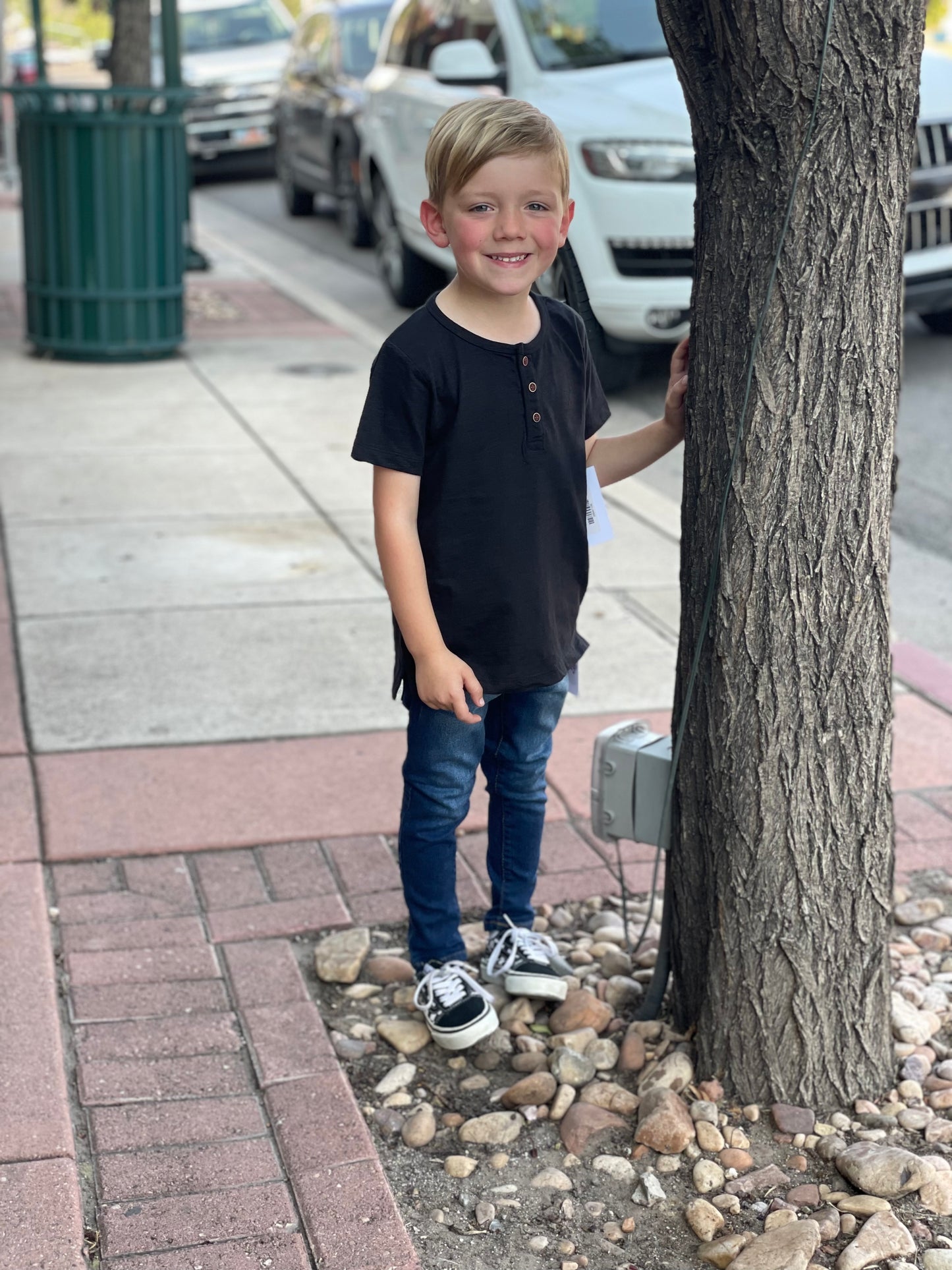 Boys Button Tee - Black