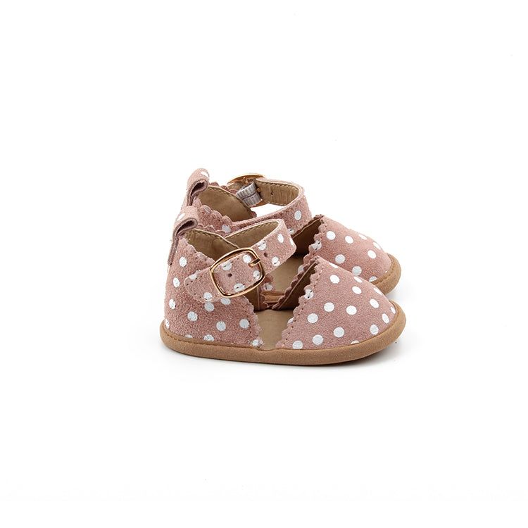 Blush and white polka dot, baby mary janes.
