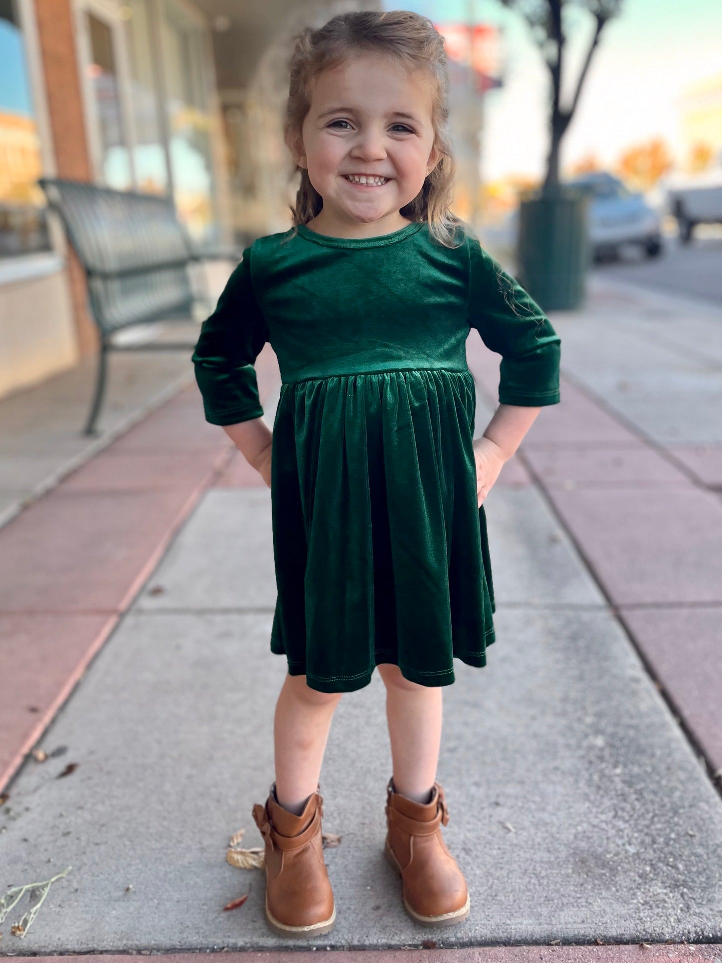 Evergreen Velvet Twirl Dress