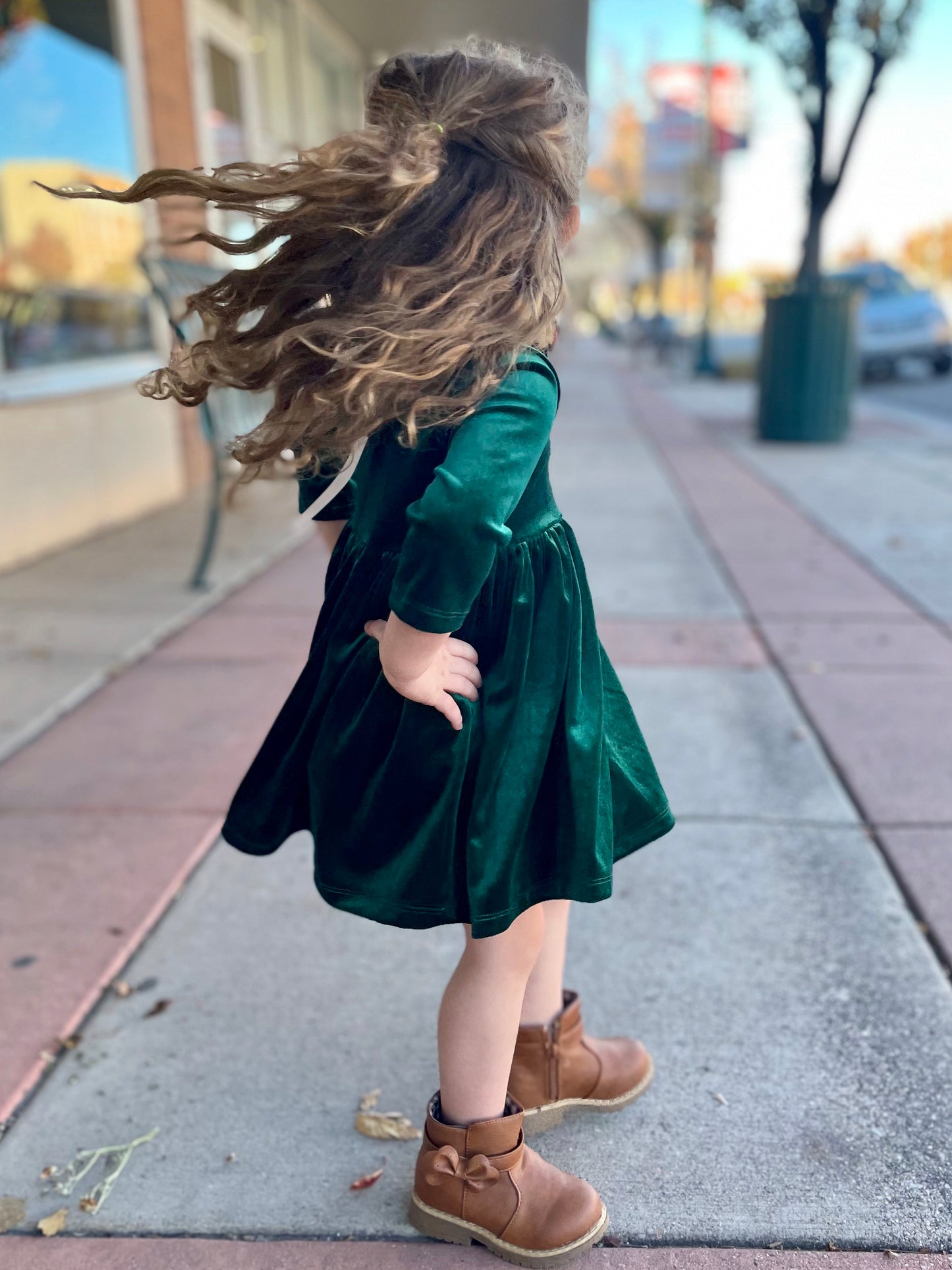 Evergreen Velvet Twirl Dress