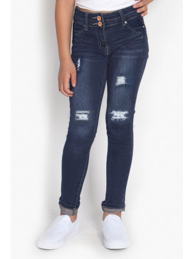 Distressed Dark Wash Denim - Tween