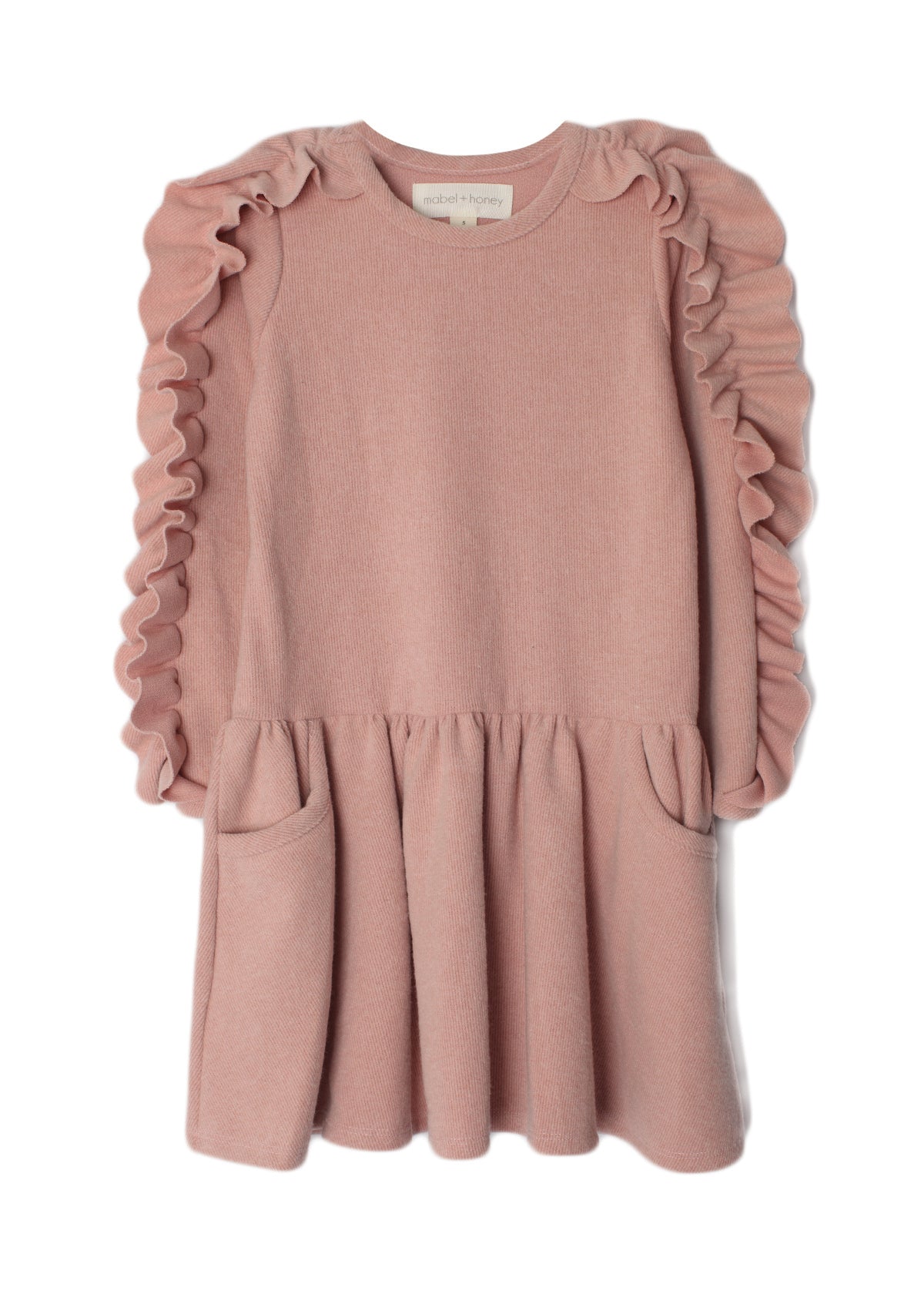 Our blush, tots and tweens ruffle sweater dress.