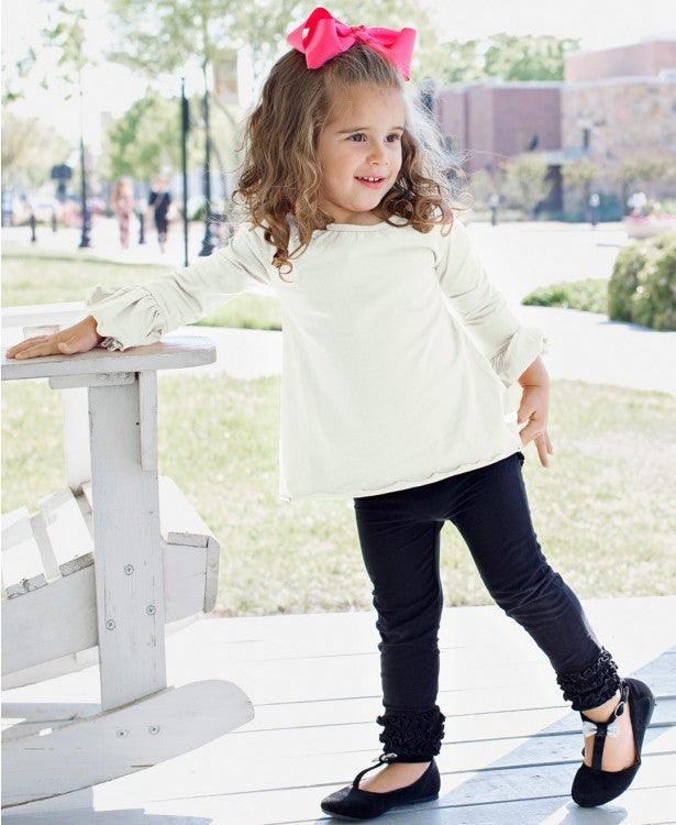 Black, ruffle detail leggings.