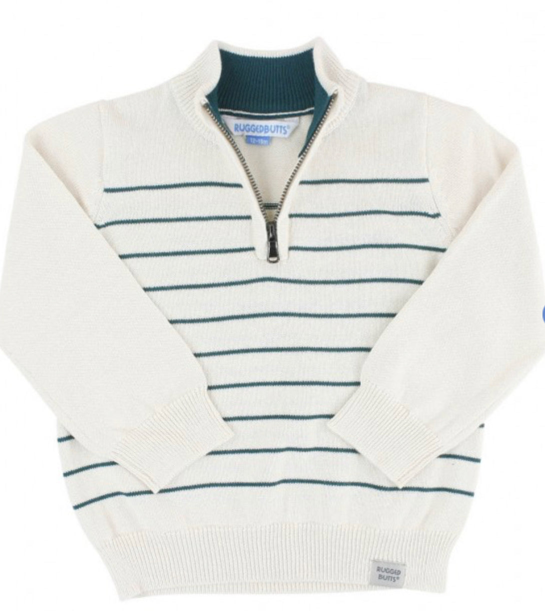 Boys Ivory/ Twilight Stripe Quarter Zip Sweater