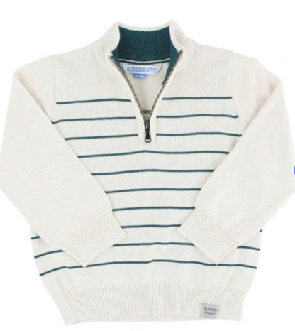 Boys Ivory/ Twilight Stripe Quarter Zip Sweater