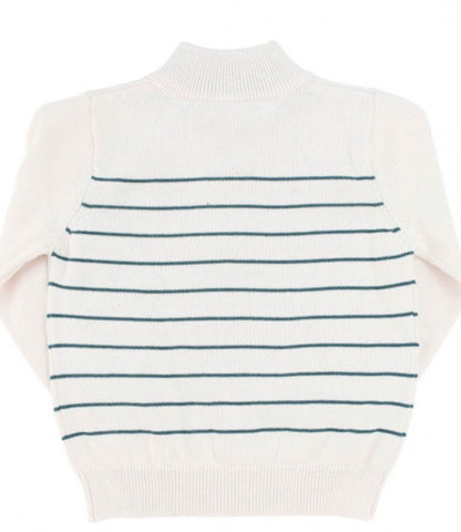 Boys Ivory/ Twilight Stripe Quarter Zip Sweater
