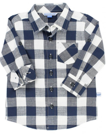 Boys Navy Plaid Button Down Shirt